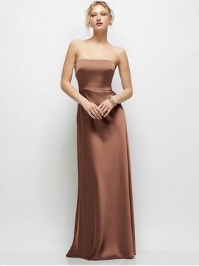 STRAPLESS A-LINE STRETCH SATIN MAXI DRESS from Dessy Group